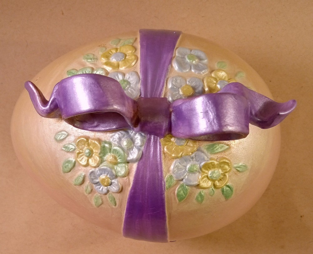Easter Egg Lidded Candy Dish. Hand Painted. 6"x6". Oval