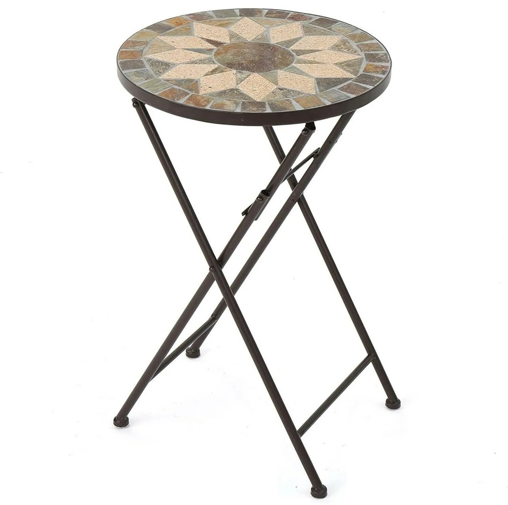 Christopher Knight Home Silvester Outdoor Stone Side Table with Iron Frame