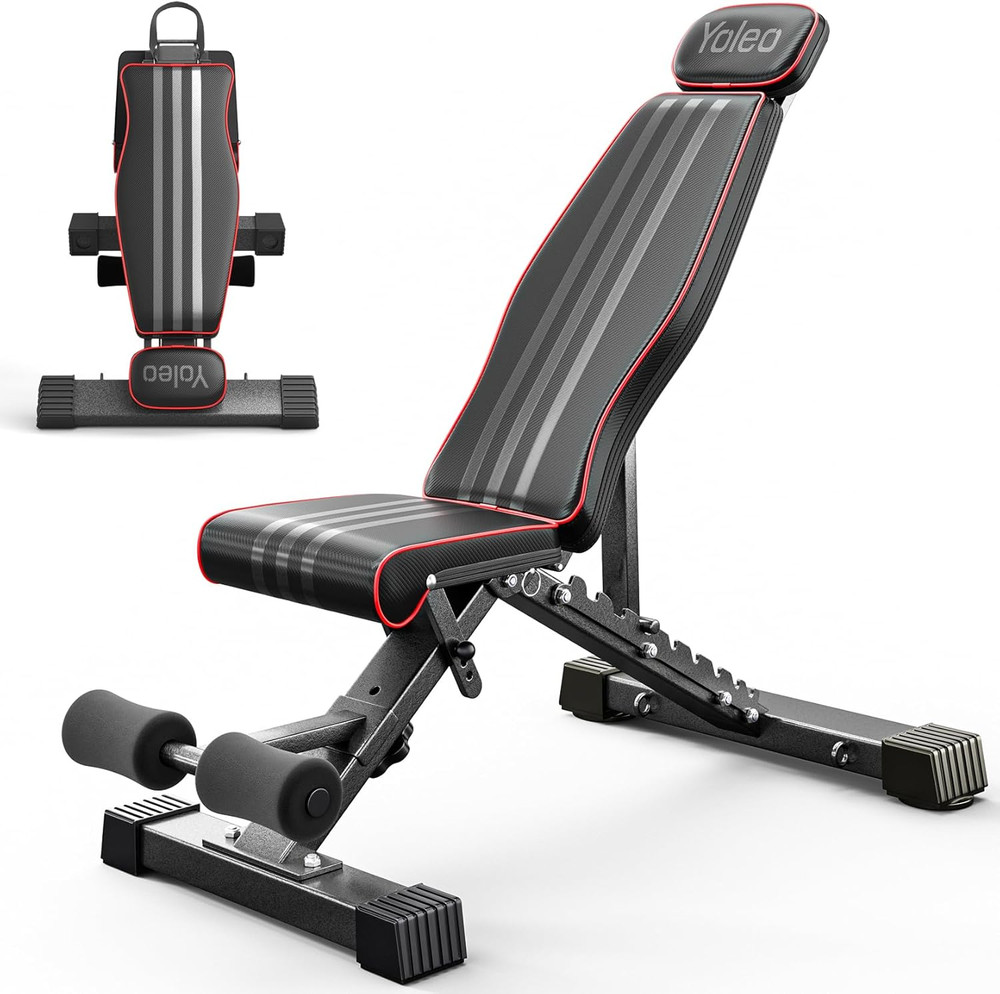 Adjustable Weight Bench, 827LB Foldable Workout Bench with Extended Head/Neck Pr