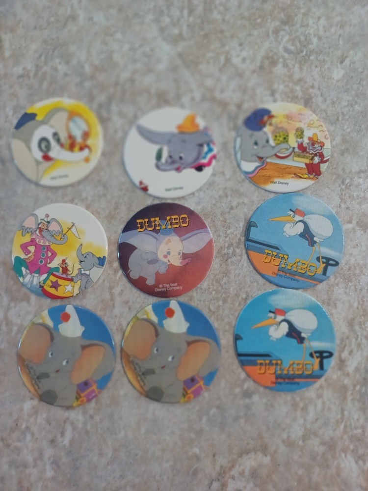 Disney Vintage Dumbo Pogs x 9