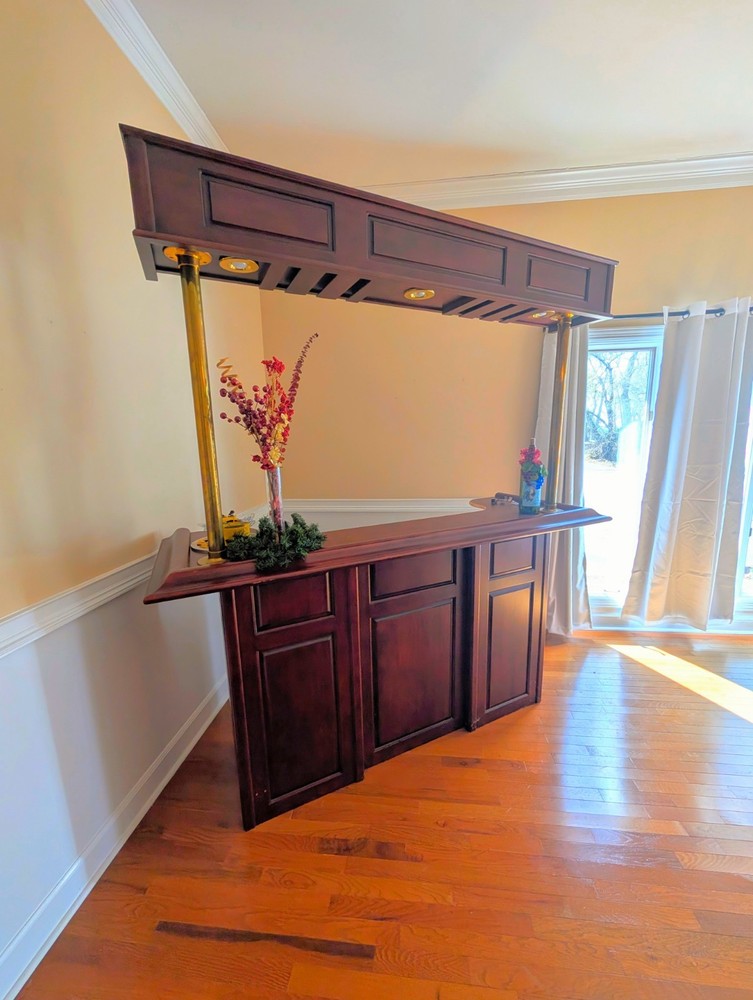 Executive Solid Wood Home Bar 77” w/ Brass Columns & Touch Lighting Pub Style