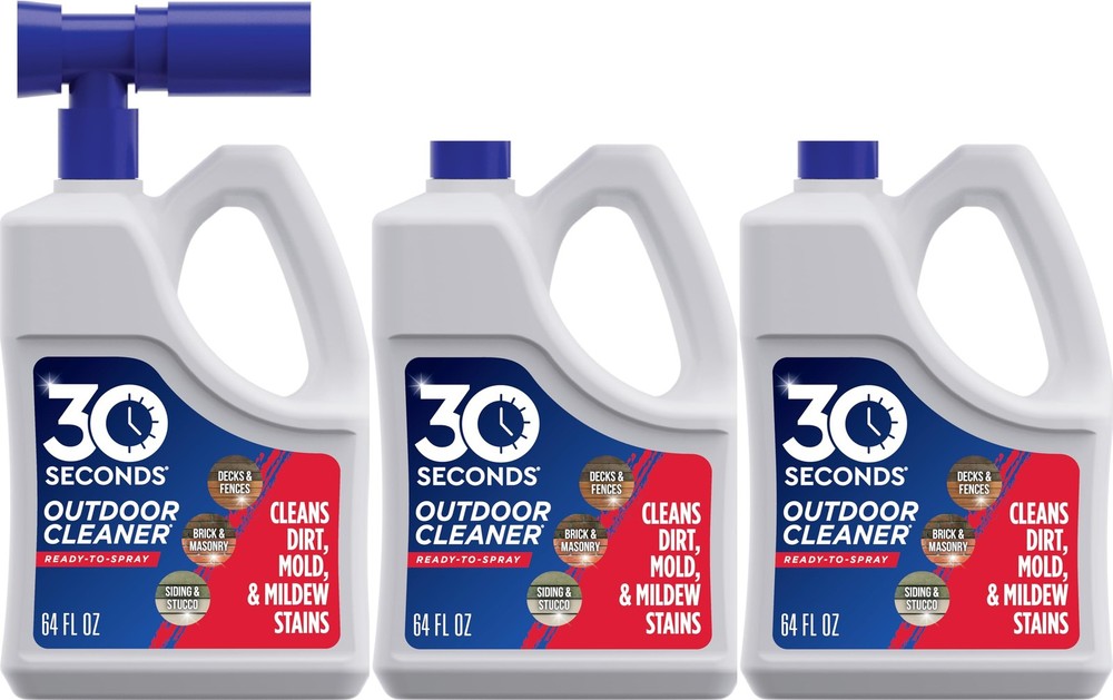 30 Seconds Outdoor Cleaner | Cleans Moss & Algae 64 Fl Oz (Pack of 3), white