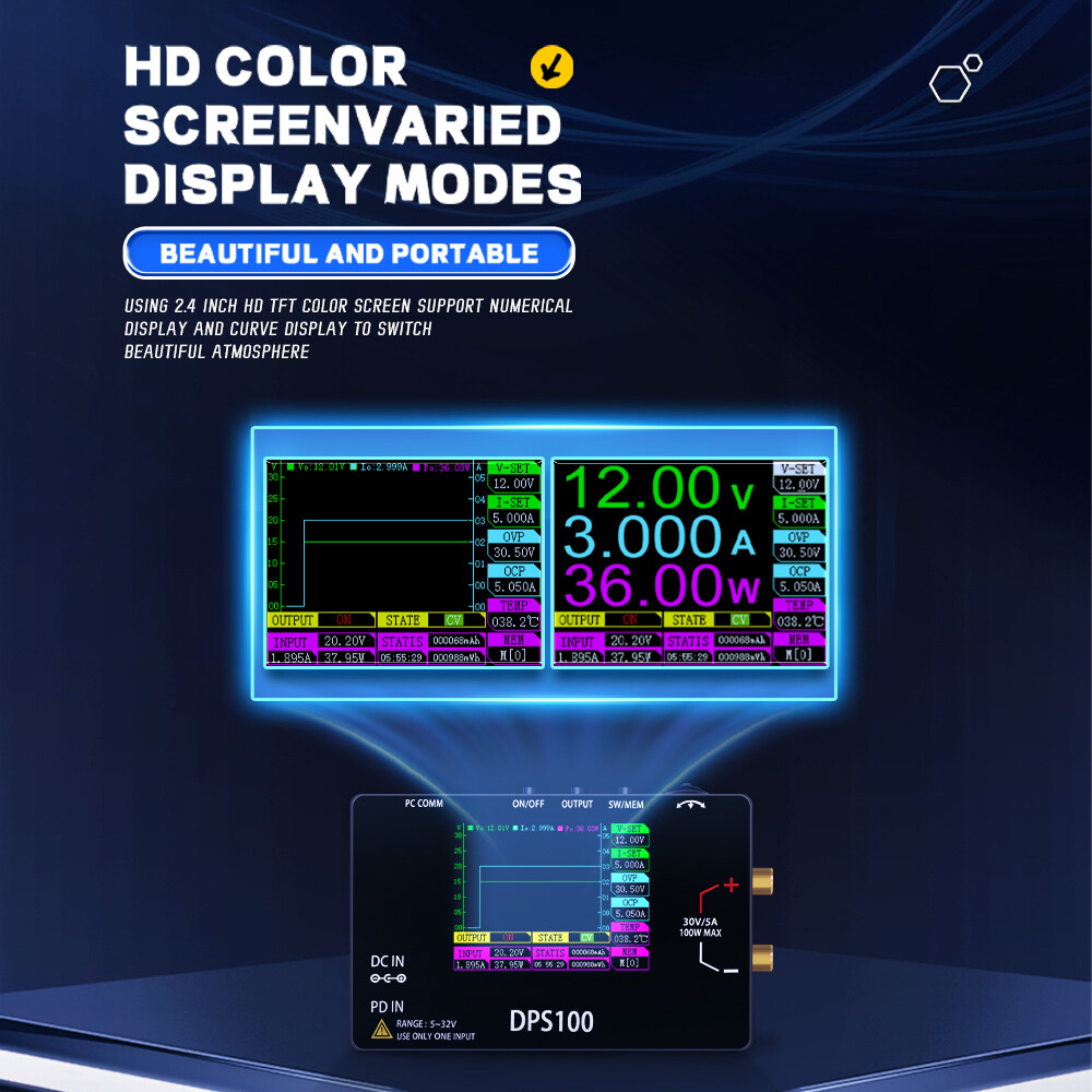 2.4in Screen Adjustable DC Current Power Supply 100W Regulated Power Supply