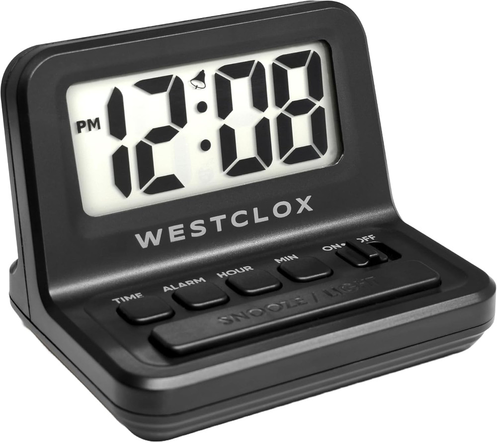 LCD Digital Bedside Alarm Clock with White Backlit Display and Snooze Function,