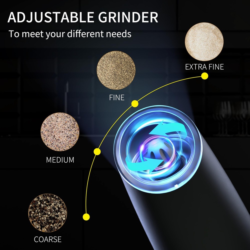 RECHARGEABLE - Pepper and Salt Grinder Set, Adjustable Coarseness, With Light...