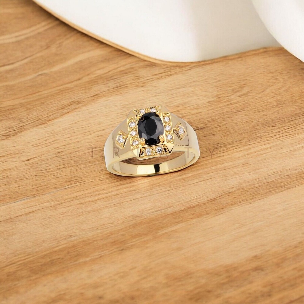 Black Onyx Oval Cut With 14K Solid Gold Ring For Men's #A150