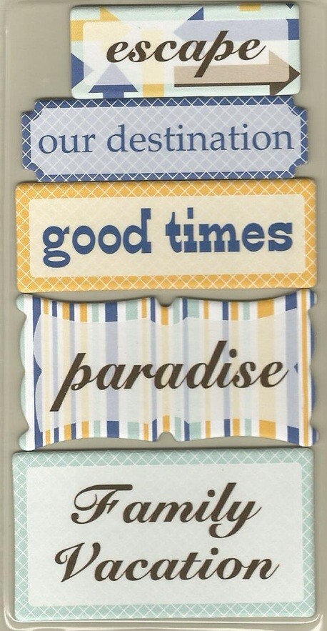 DESTINATION CHIPBOARD WORDS  5 PCS  MULTI COLORED LI'L DAVIS DESIGNS