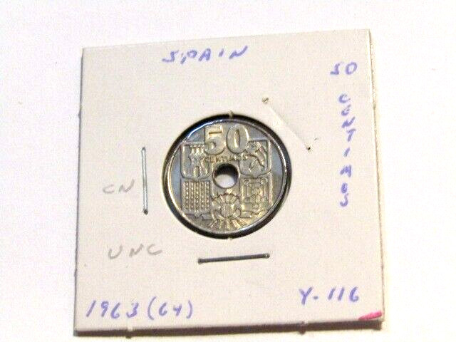 Spain 1963 Yr.64 50 Centimos unc Coin