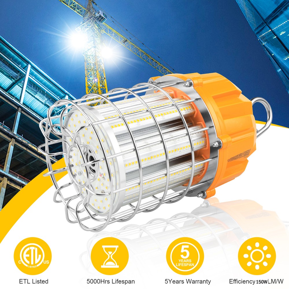 80W LED Temporary Work Light Fixture 100-277VAC High Bay Construction Work Light