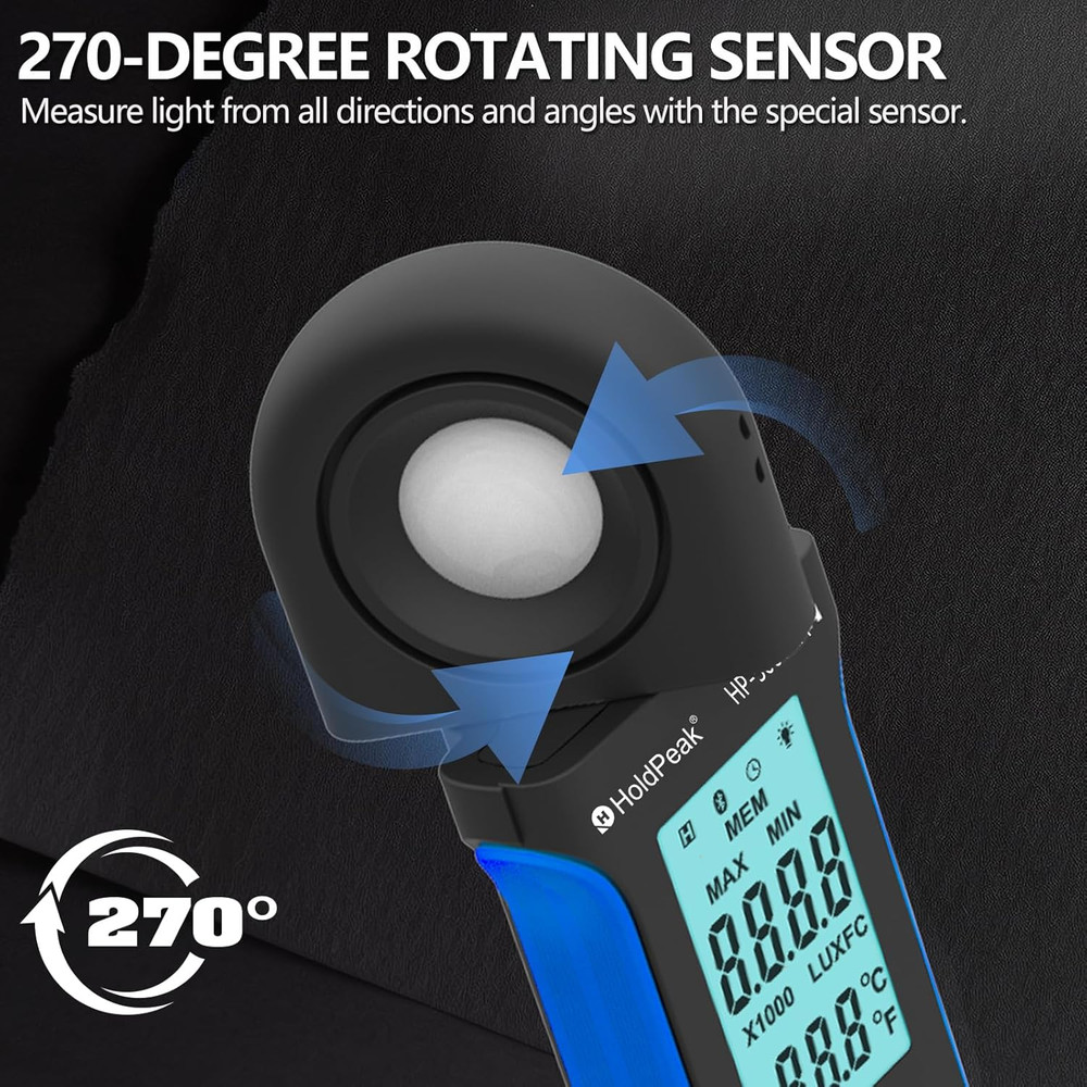 Holdpeak Illuminance Light Meter with Bluetooth, Digital Lux Foot Candles Meter