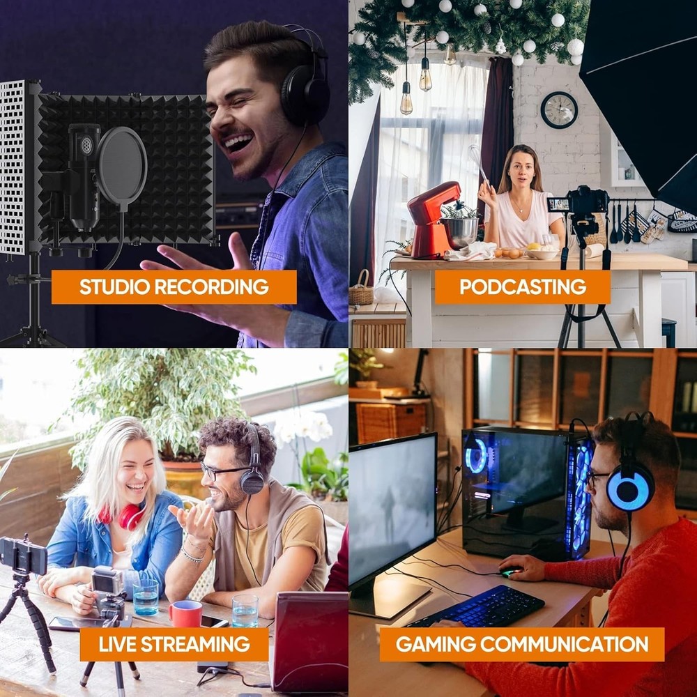 USB Studio Microphone Kit: Plug & Play Condenser Mic, Isolation Shield, Pop F...