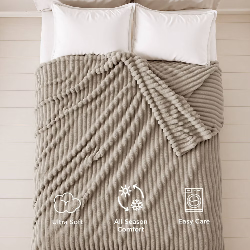 Bedsure Full/Queen Plush Blanket Linen Beige