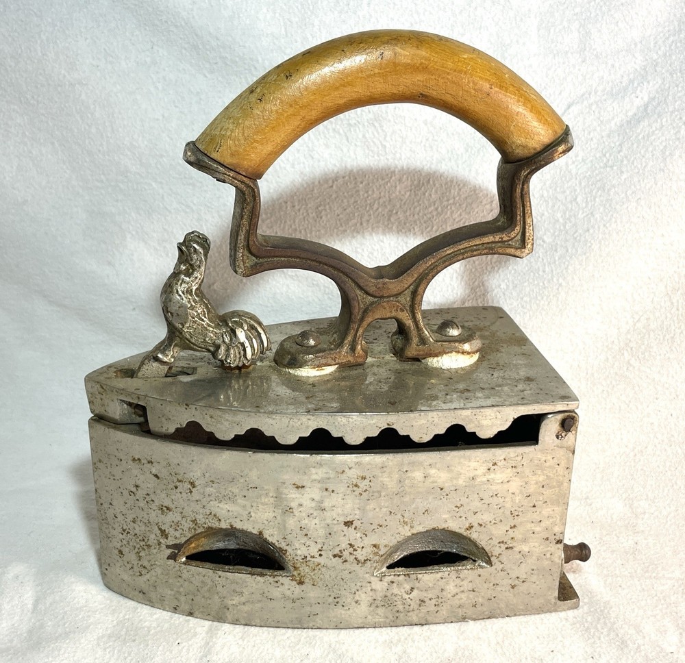 Antique Charcoal Sad Iron With Wooden Handle