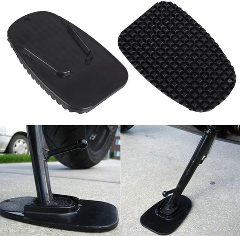 2Pcs Black Motorcycle Side Kickstand Pad - Non-Slip Base Support Plastic Pad