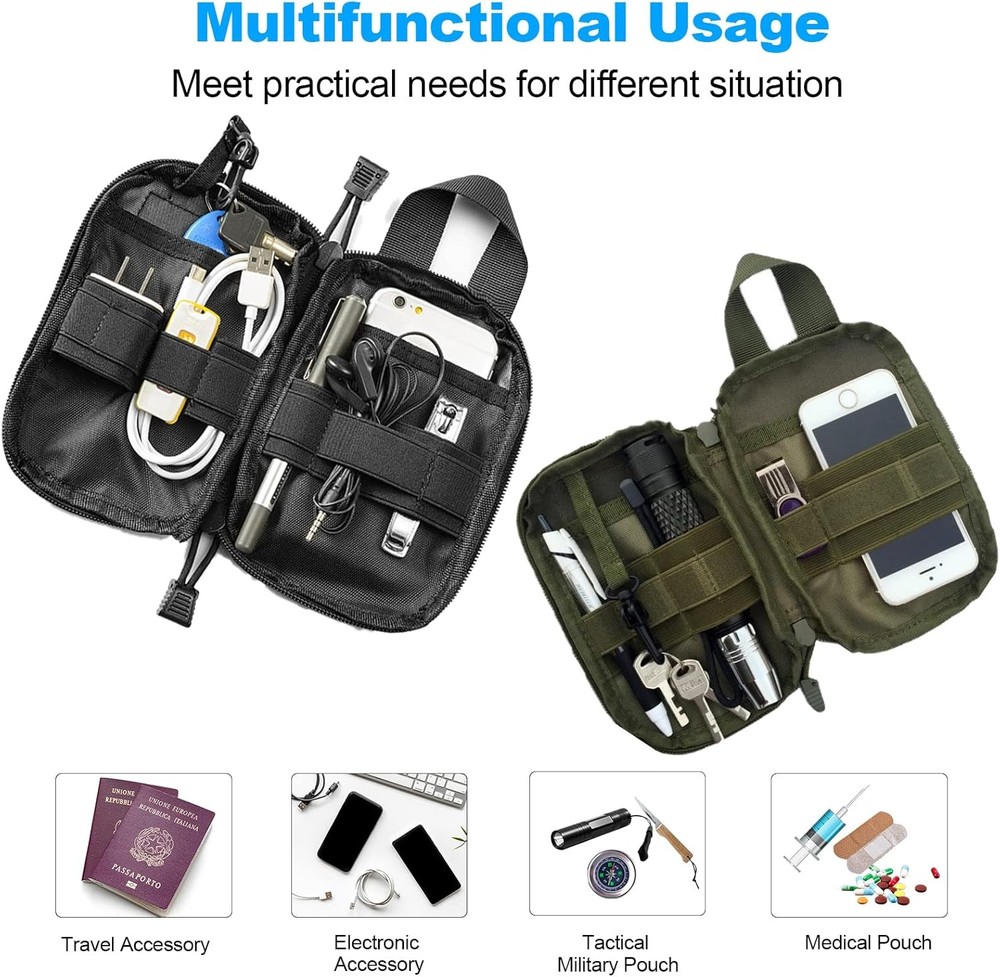 Tactical EDC Pocket Organizer Pouch, Mini Small Tool Storage Small, Black