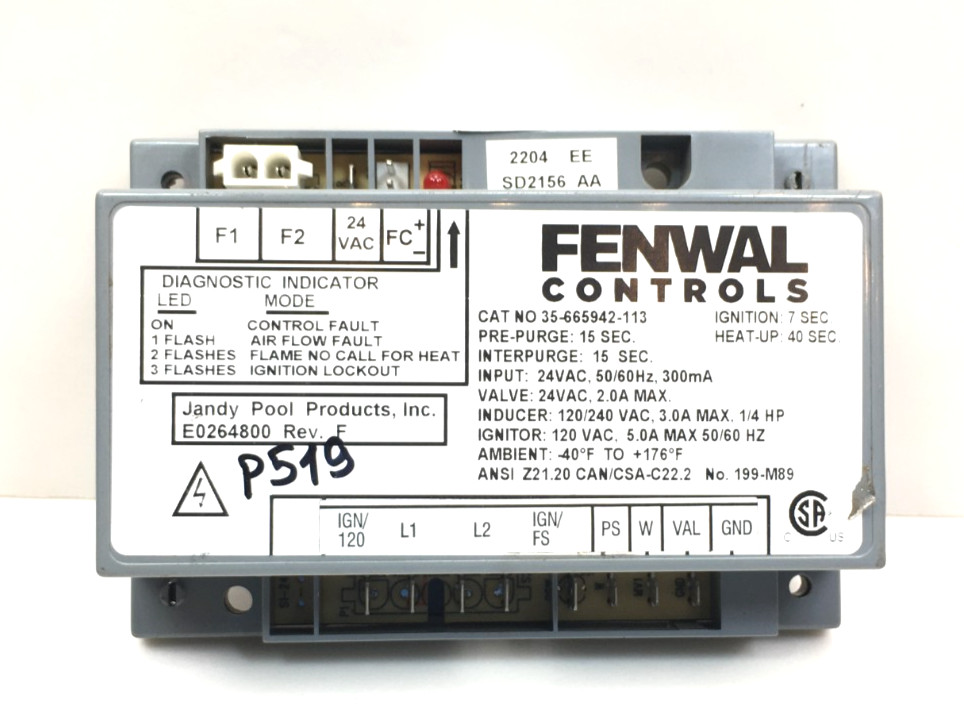 FENWAL 35-665942-113 Jandy E0264800 Automatic Ignition Control Module used #P519