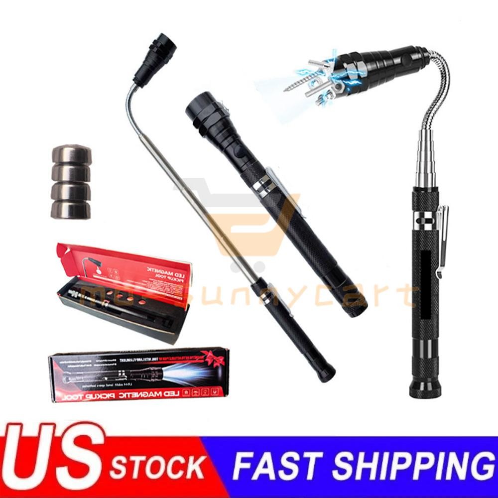 LED Magnetic Pickup Tools Telescoping Flashlights with Extendable Magnet Stick