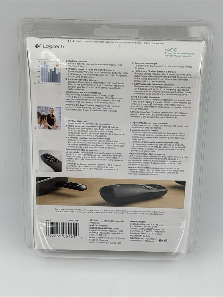 NEW SEALED Logitech R400 Wireless Presenter Red Laser Pointer Clicker Windows PC