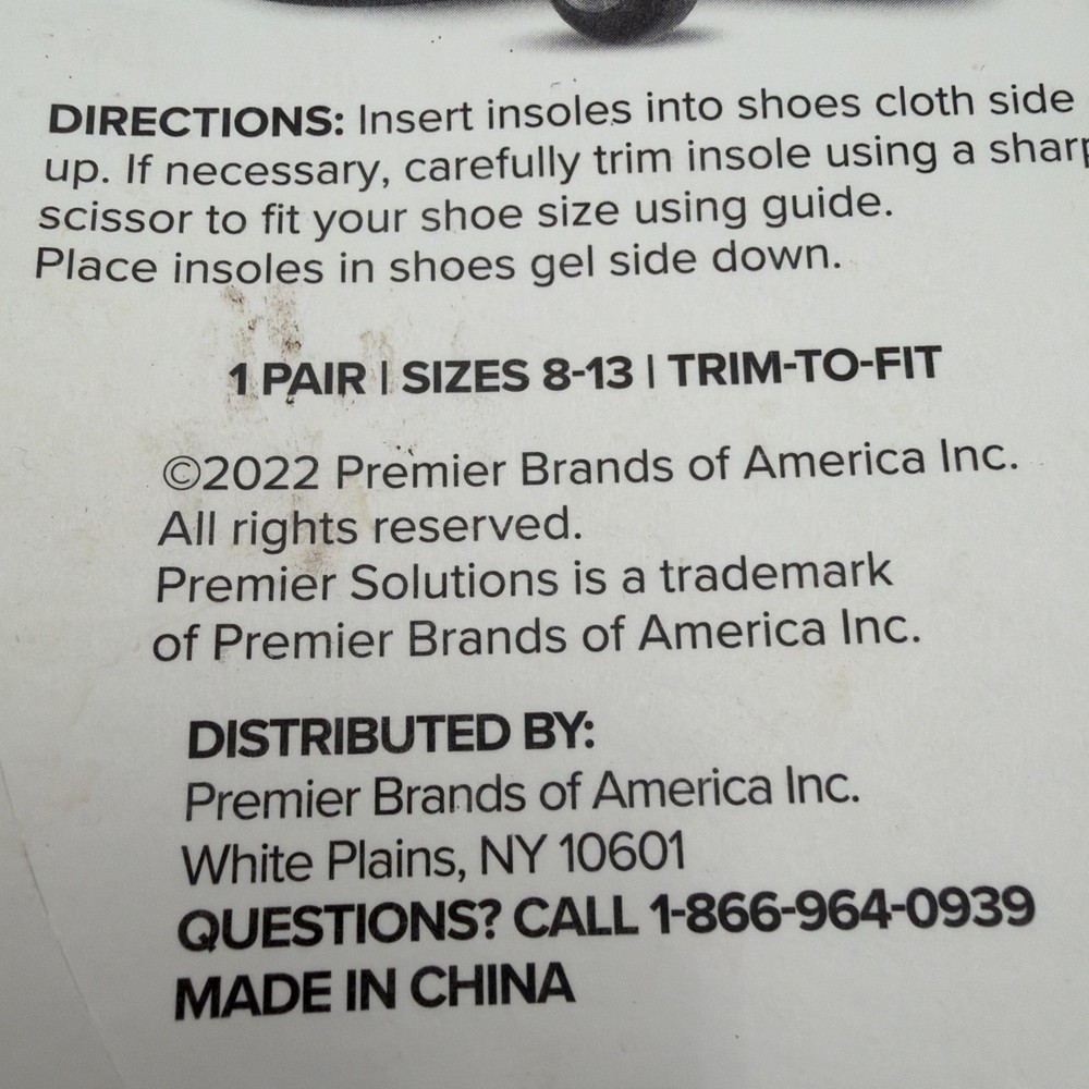 Gel Work Insoles Size 8-13 Premier Solutions Men