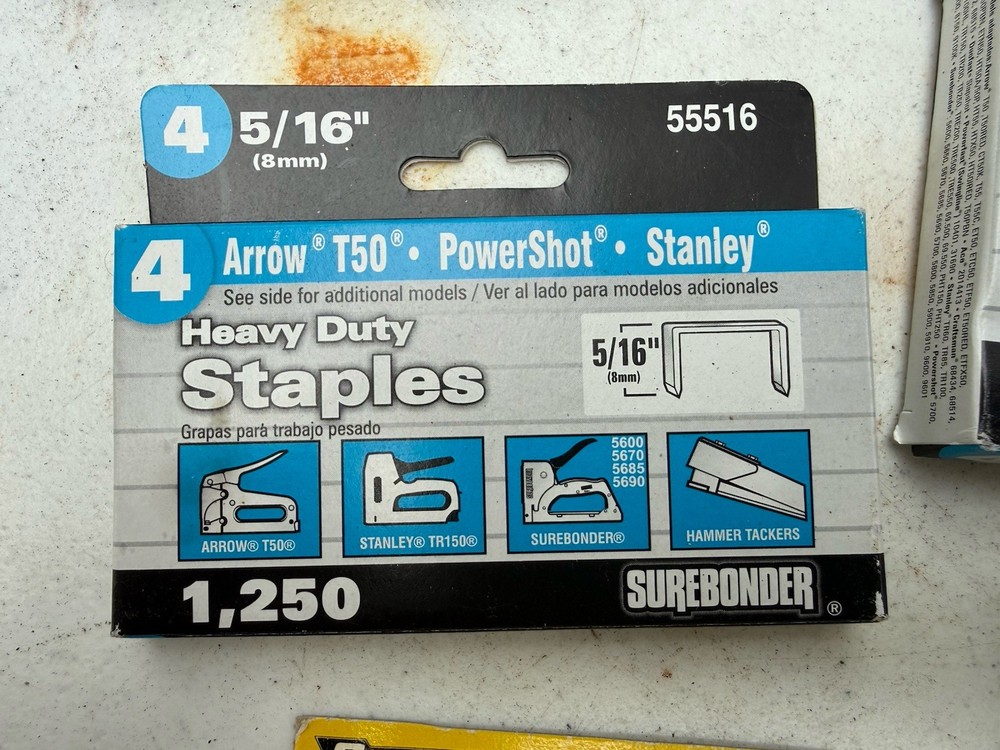(Quantity 9 Boxes) Assorted Staples - Surebonder Various Sizes, Arrow, Stanley
