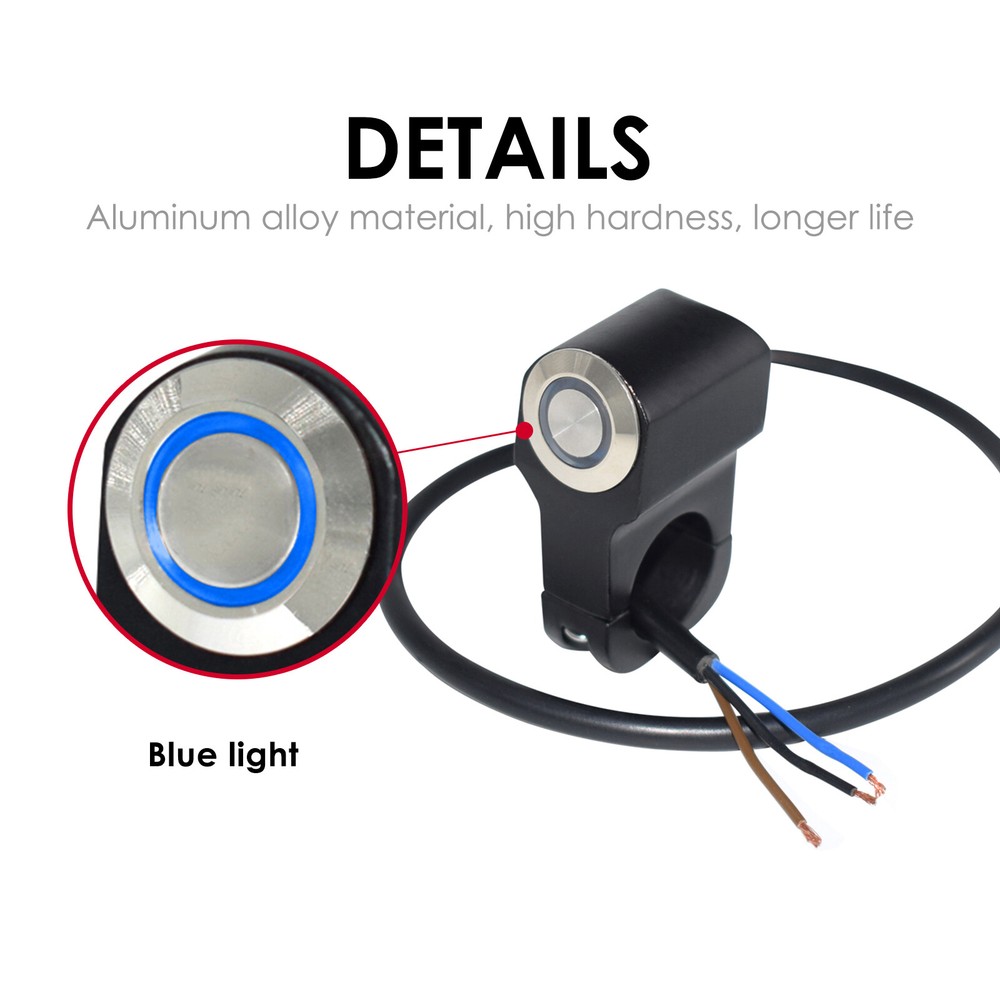 7/8" Blue Light Motorcycle Switches Handlebar Mount Horn Start Switch Button 12V