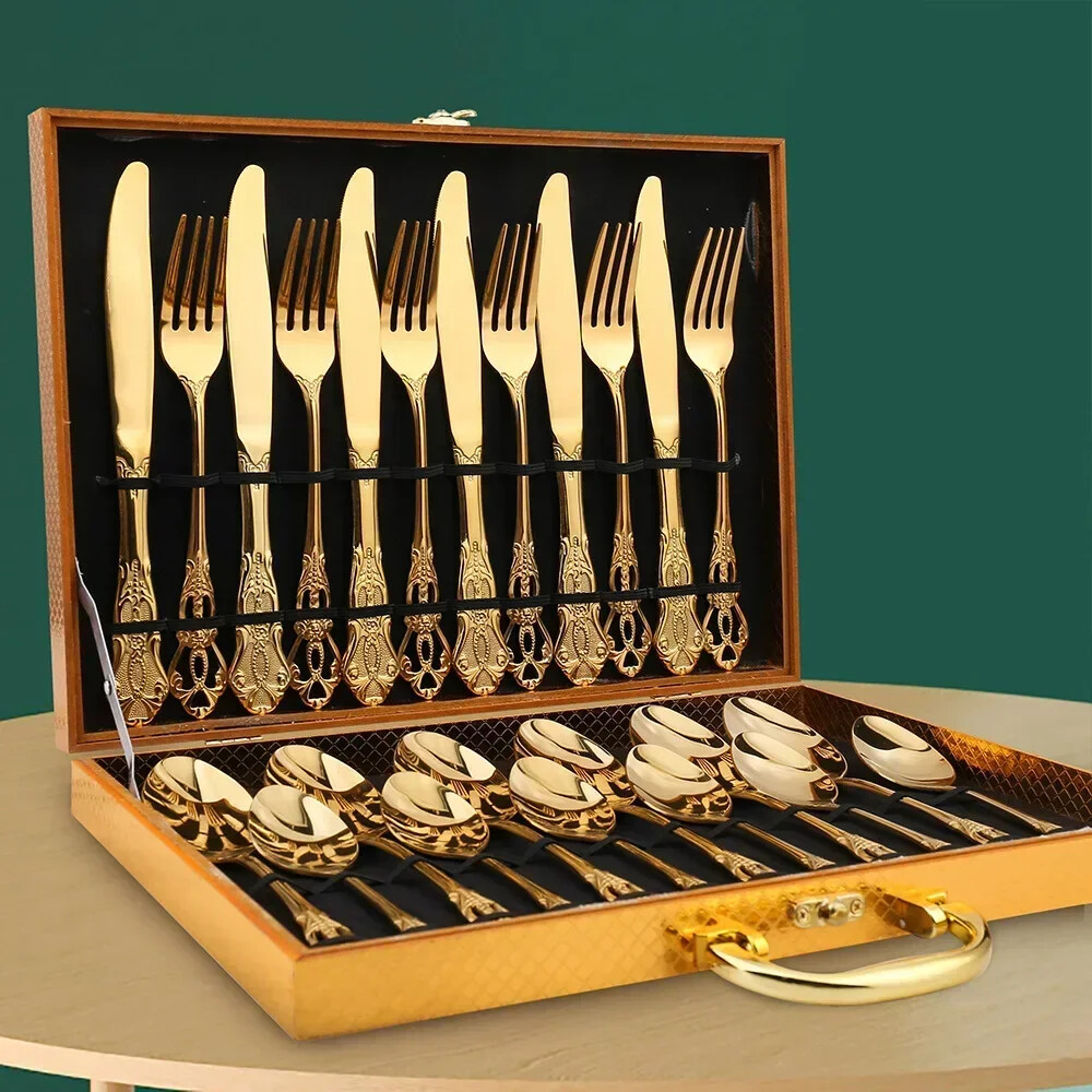 Stainless Steel Cutlery Set Luxury Complete Dinnerware Set Box Tableware