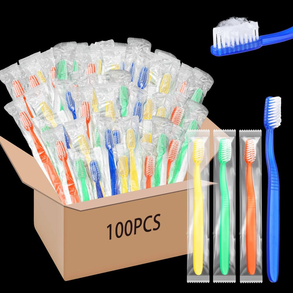 Ziliny 100 Pcs Prepasted Disposable Toothbrushes Bulk Individually Wrapped Pr...