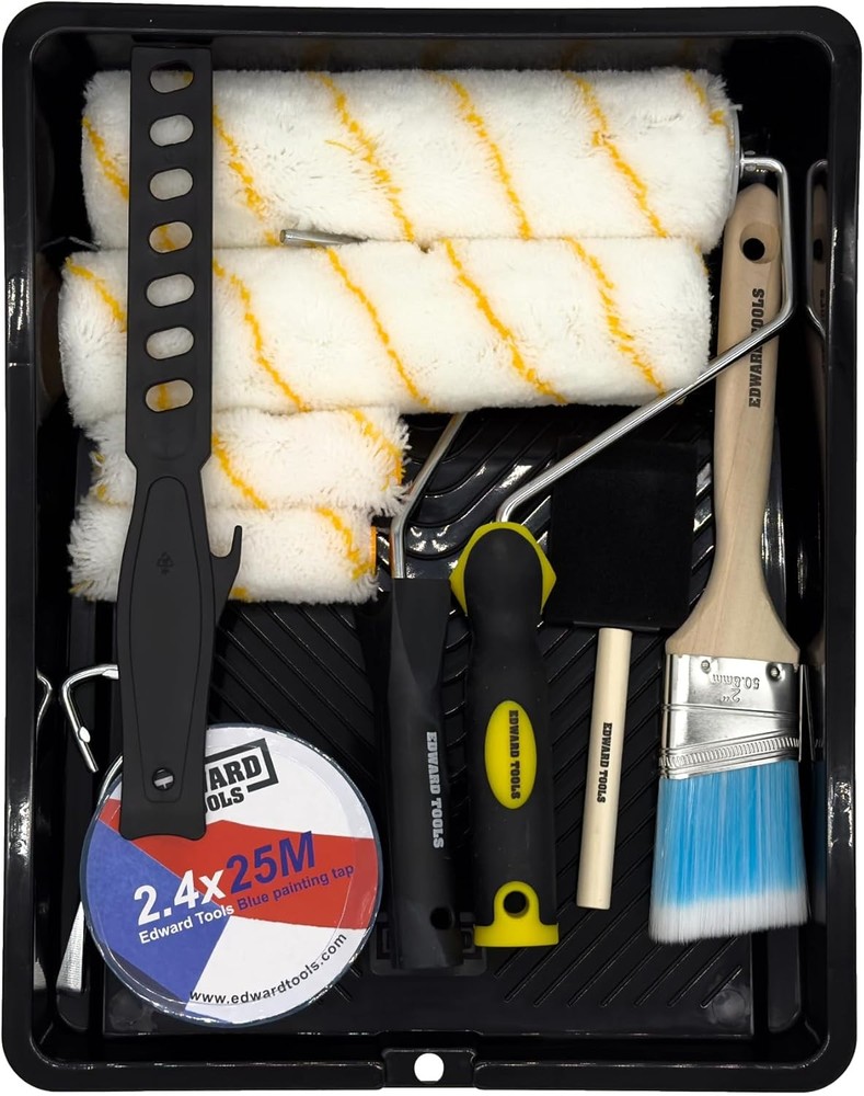 Edward Tools 13 Piece Paint Roller Kit Deluxe - 9” Roller with Covers, 4” Ro