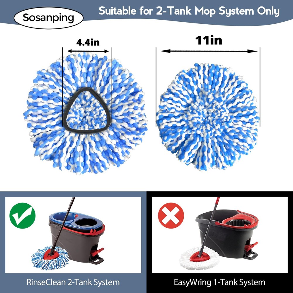 2-Tank System Spin Mop Head 3 Pack Mop Head Compatible RinseClean System Micr...