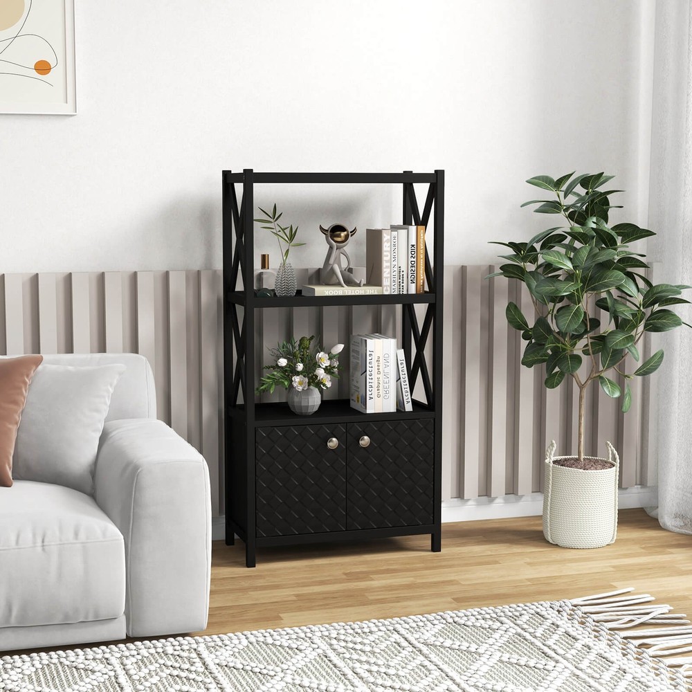 Bathroom Storage Cabinet w/ Open Shelves & Double Doors Modern Storage Organizer