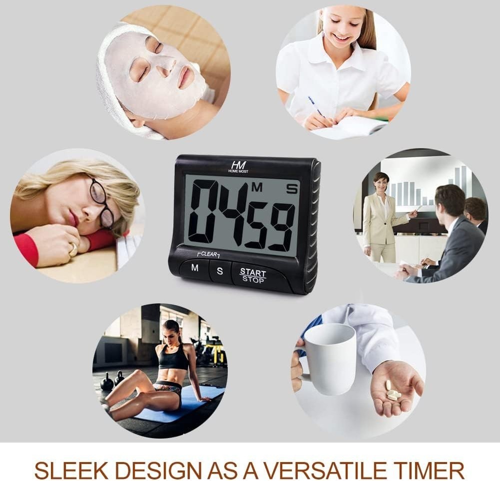 3" Large Display Kitchen Timer - Digital Timer Magnetic Back Loud Alarm on a Rop