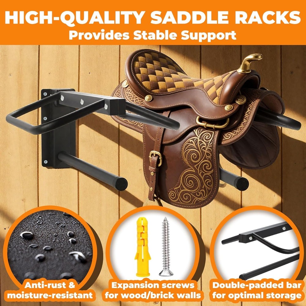 4 Pack Saddle Rack with Pad Bar,Heavy Duty Wall Mounted Saddle Rack, Saddle Stan