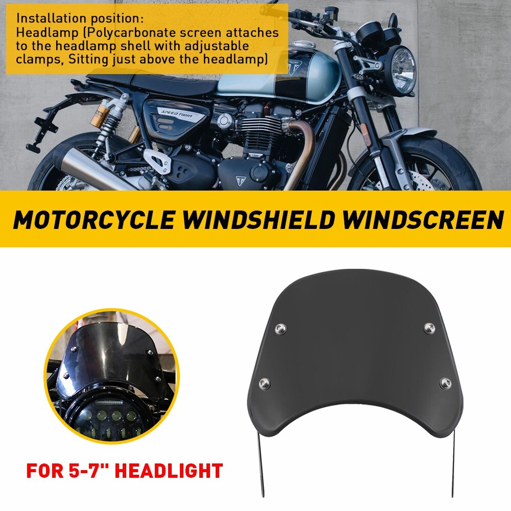 Motorcycle Headlight Windshield Windscreen Universal For 5-7'' Round Headlight A
