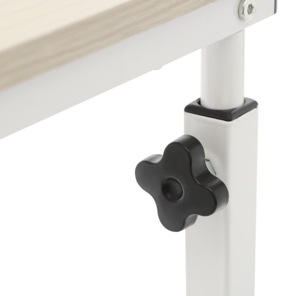 Adjustable Bed Side Table With Wheels, 2 Tier C Shaped Mobile Standalone Table