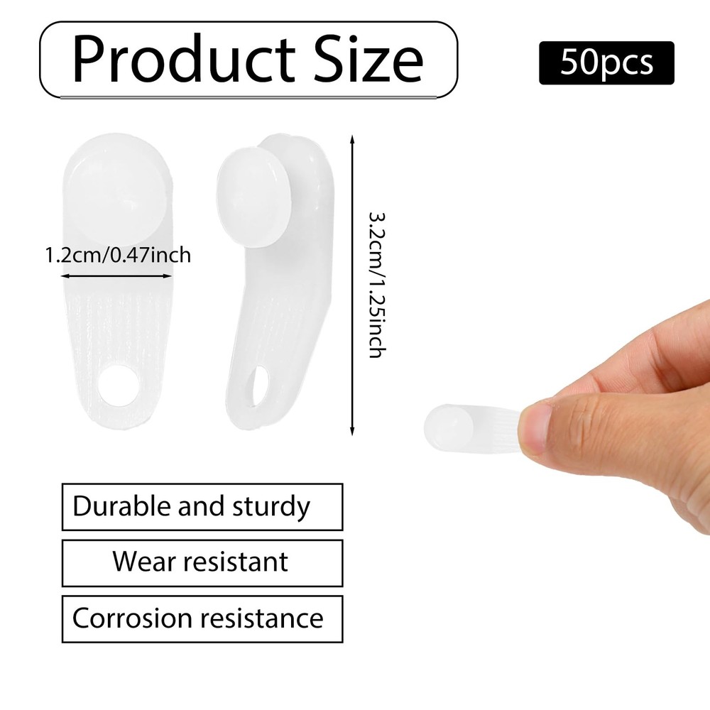 50 Pcs Plastic Curtain Hooks Roller Track Gliders White