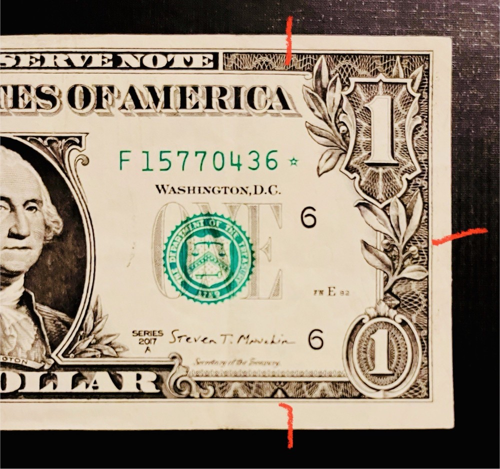 2017A $1 Bill Star Note. Duplicate & Alignment Error