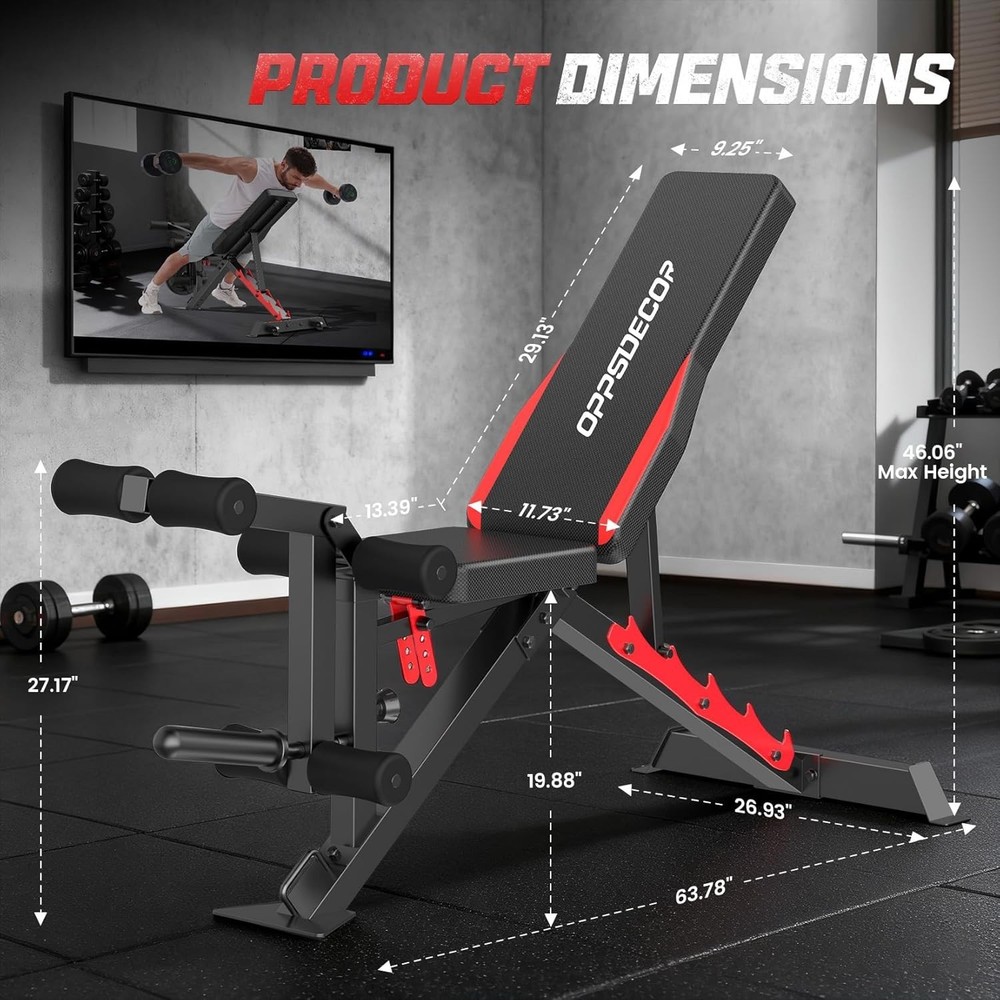 Folding Weight Bench Adjustable with Wheels & Handle Workout Bench for Home Gym