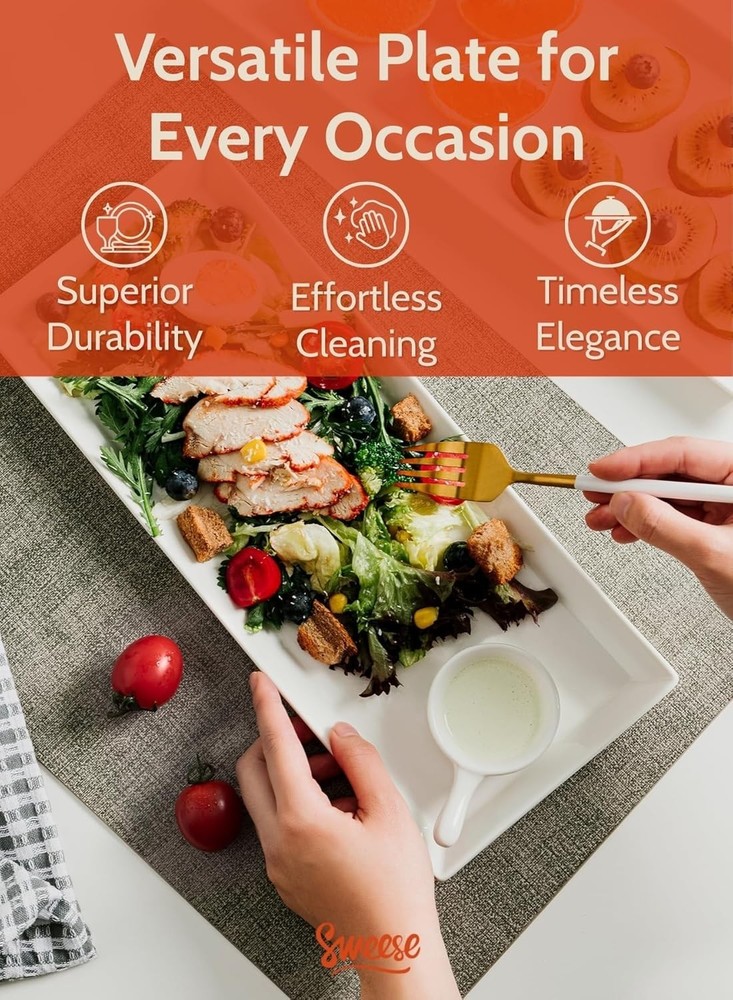Rectangular Porcelain Platters, Serving Trays for Parties, 13.8 Inch Large Servi