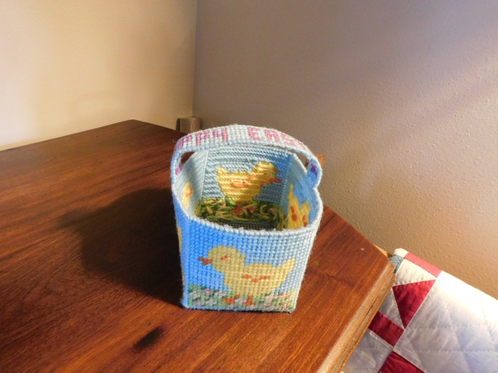 Handmade Easter Basket Needlepoint on Plastic Canvas Chicks