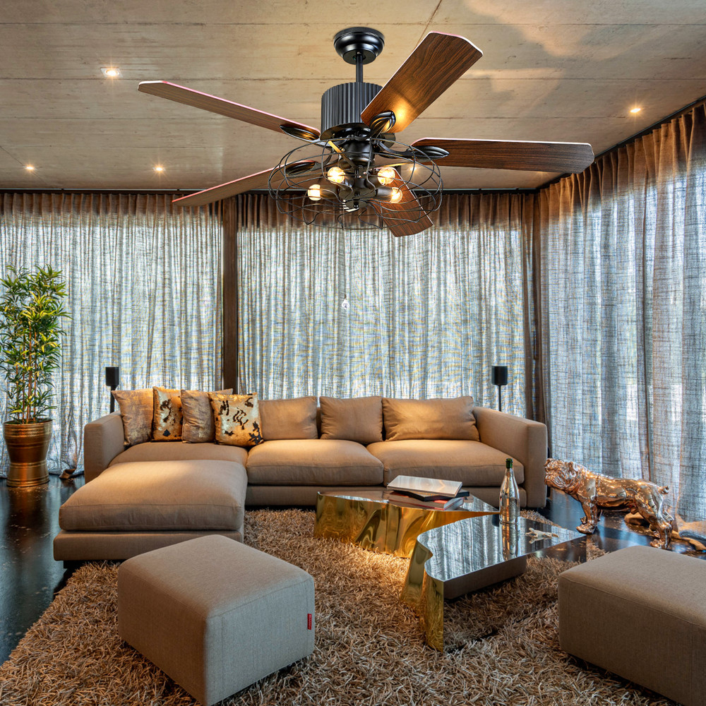 52Inch Industrial Ceiling Fan with Light Kit Dimmable
