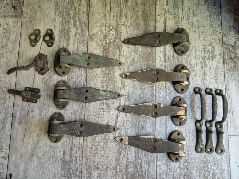 Antique Ice Box Brass Hinges Latches Pulls  Hardware 14 PC Lot READ DESCRIPTION