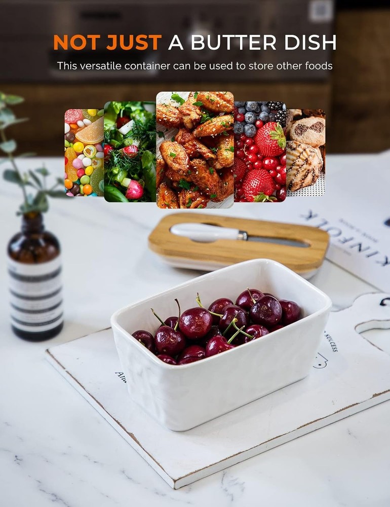 Butter Dish with Lid: Large for Countertop - Ceramic White