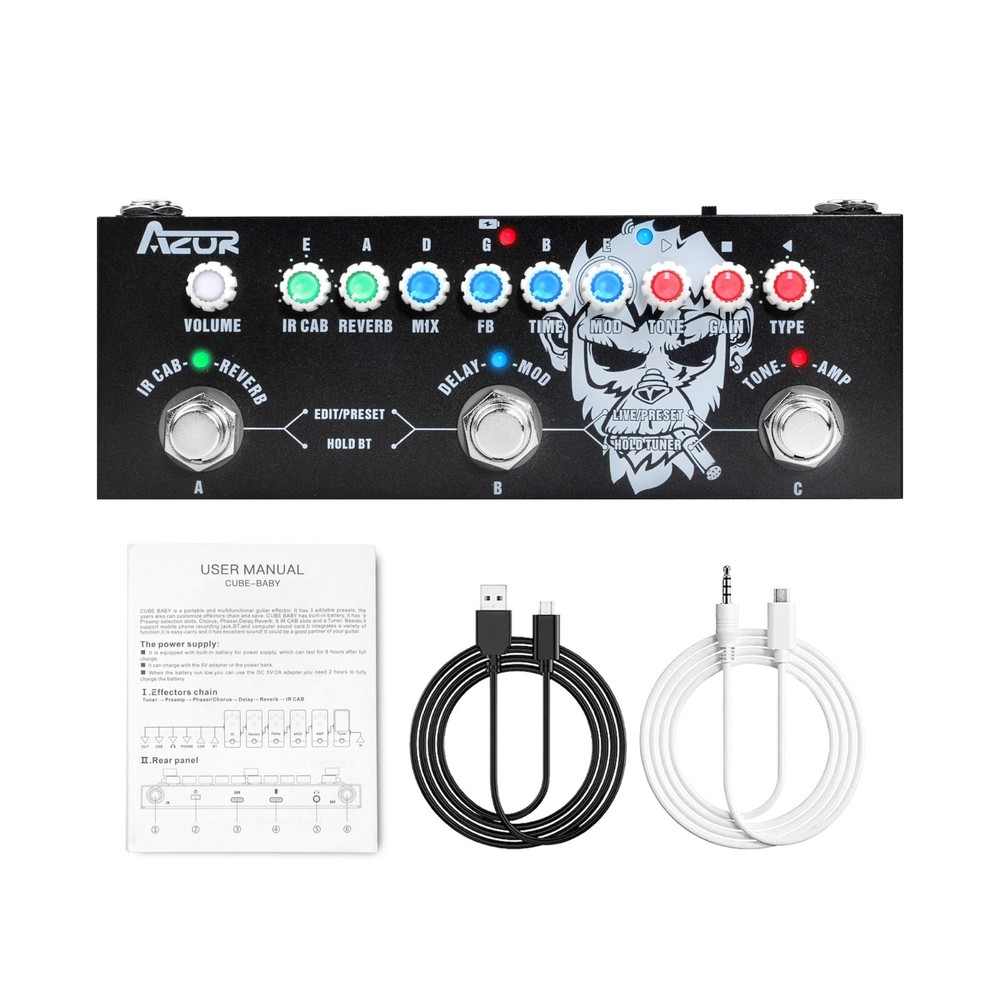Multi-Effect Pedal Built-in Battery AZOR Multi Effects CUBE BABY Guitar Effector