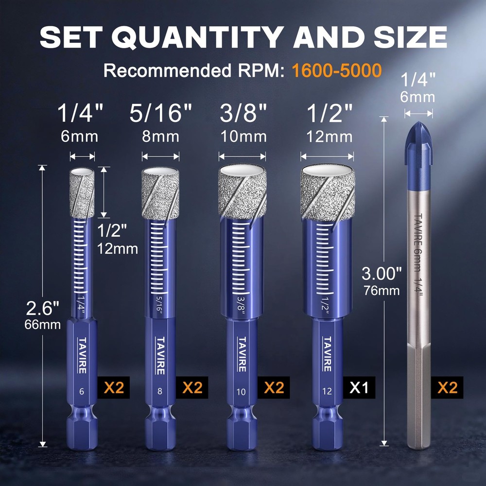 9-Piece Dry Diamond Drill Bit Set for...