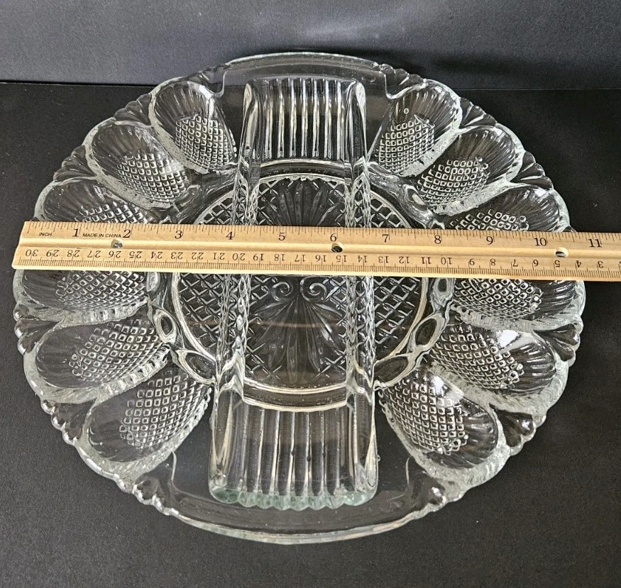 Vintage Mid Century LE Smith Clear Glass Deviled Egg Plate Platter Heritage