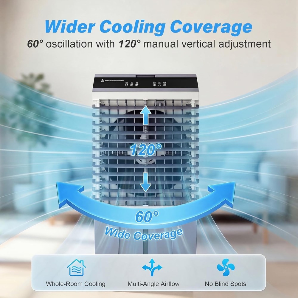 5 Gal Portable Evaporative Cooler with Ice Packs Oscillation Touch Remote Black