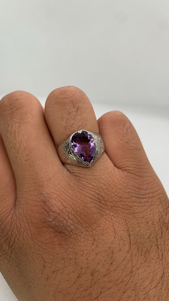 Beautiful Natural Amethyst Ring, 925 Sterling Silver Men's Ring