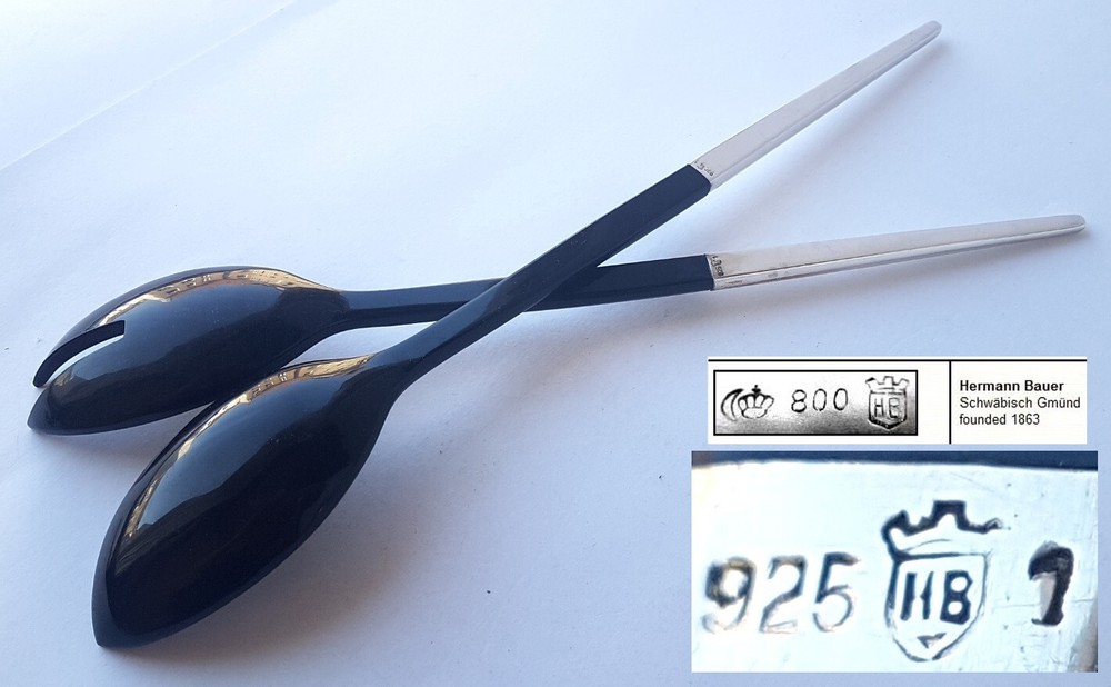 Set Serving Spoon + Serving Fork, 925er Silver, Hermann Bauer, Um 1960 N899