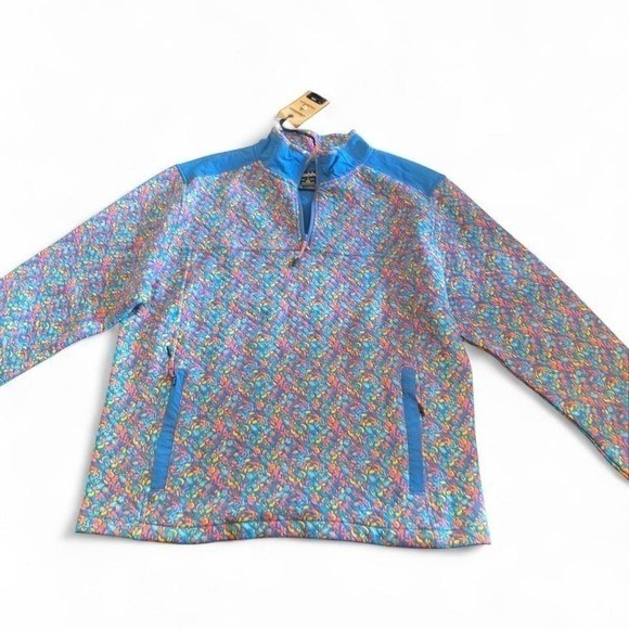 Chubbies Mens Quilted Quarter Zip Pullover Blue Multi Floral Print Large NWT