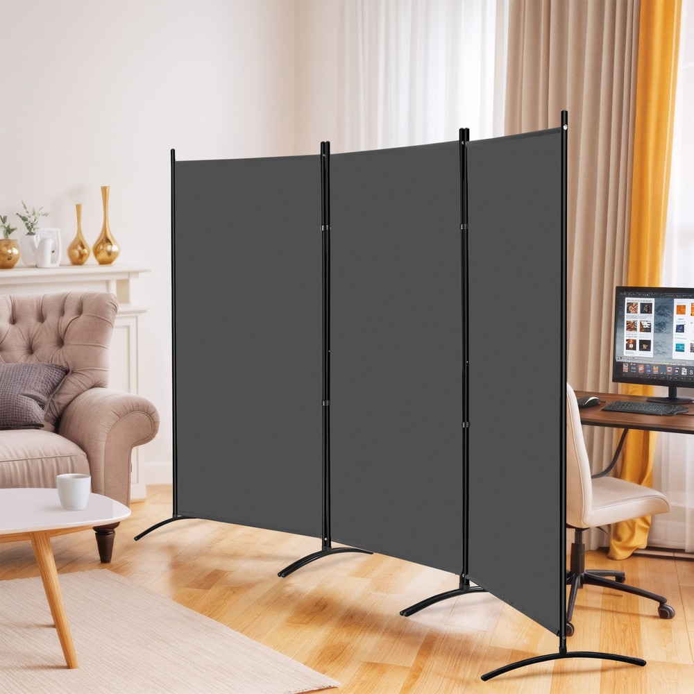 3 Panel Room Divider 6 FT Tall Folding Privacy Screens Partition Separator Gray